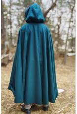 Cloakmakers.com 5982-Deep Teal Woven Wool Cloak w/ Black Velvet Hood Lining & Silver Tone Clasp