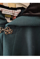 Cloakmakers.com 5982-Deep Teal Woven Wool Cloak w/ Black Velvet Hood Lining & Silver Tone Clasp