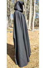 Cloakmakers.com 5983-Extra Long Black Wool Blend Cloak w/ Black Velvet Hood Lining & Triquetra Clasp