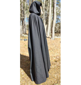 Cloakmakers.com 5983-Extra Long Black Wool Blend Cloak w/ Black Velvet Hood Lining & Triquetra Clasp