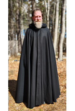 Cloakmakers.com 5983-Extra Long Black Wool Blend Cloak w/ Black Velvet Hood Lining & Triquetra Clasp