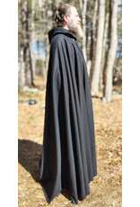 Cloakmakers.com 5983-Extra Long Black Wool Blend Cloak w/ Black Velvet Hood Lining & Triquetra Clasp