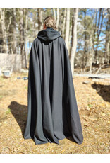 Cloakmakers.com 5983-Extra Long Black Wool Blend Cloak w/ Black Velvet Hood Lining & Triquetra Clasp