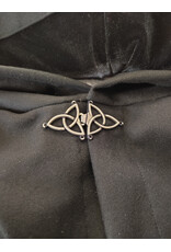 Cloakmakers.com 5983-Extra Long Black Wool Blend Cloak w/ Black Velvet Hood Lining & Triquetra Clasp