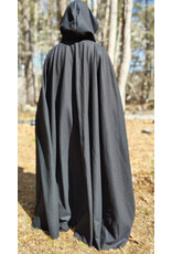 Cloakmakers.com 5983-Extra Long Black Wool Blend Cloak w/ Black Velvet Hood Lining & Triquetra Clasp
