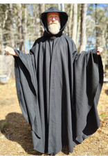 Cloakmakers.com 5983-Extra Long Black Wool Blend Cloak w/ Black Velvet Hood Lining & Triquetra Clasp