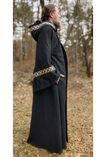 Cloakmakers.com R548 - Washable Black Cotton Robe w/ Pockets & Black, Gold & Silver Trim