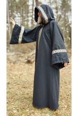 Cloakmakers.com R548 - Washable Black Cotton Robe w/ Pockets & Black, Gold & Silver Trim