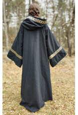 Cloakmakers.com R548 - Washable Black Cotton Robe w/ Pockets & Black, Gold & Silver Trim