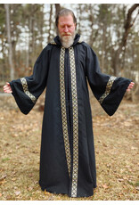 Cloakmakers.com R548 - Washable Black Cotton Robe w/ Pockets & Black, Gold & Silver Trim