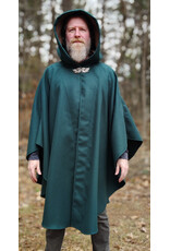 Cloakmakers.com 5986-Forest Green Cloak w/ Brown Velvet Hood Lining & Multileaf Pewter Clasp