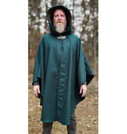 Cloakmakers.com 5986-Forest Green Cloak w/ Brown Velvet Hood Lining & Multileaf Pewter Clasp
