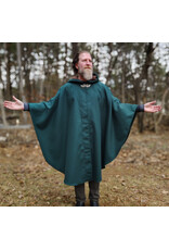 Cloakmakers.com 5986-Forest Green Cloak w/ Brown Velvet Hood Lining & Multileaf Pewter Clasp