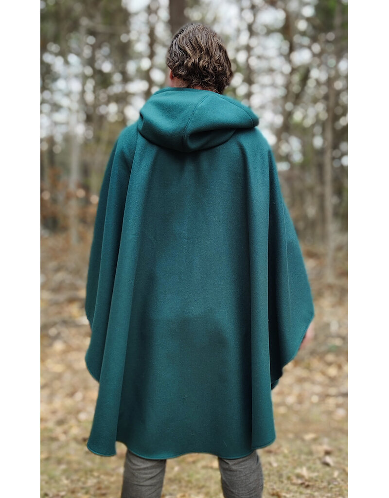Cloakmakers.com 5986-Forest Green Cloak w/ Brown Velvet Hood Lining & Multileaf Pewter Clasp