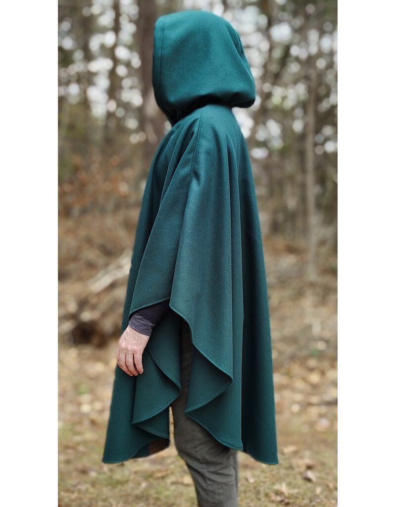 Cloakmakers.com 5986-Forest Green Cloak w/ Brown Velvet Hood Lining & Multileaf Pewter Clasp