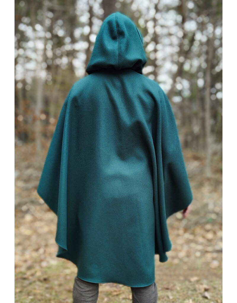 Cloakmakers.com 5986-Forest Green Cloak w/ Brown Velvet Hood Lining & Multileaf Pewter Clasp