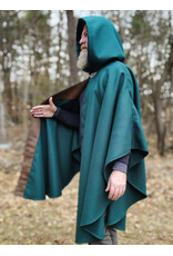 Cloakmakers.com 5986-Forest Green Cloak w/ Brown Velvet Hood Lining & Multileaf Pewter Clasp