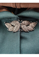 Cloakmakers.com 5986-Forest Green Cloak w/ Brown Velvet Hood Lining & Multileaf Pewter Clasp