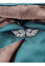 Cloakmakers.com 5986-Forest Green Cloak w/ Brown Velvet Hood Lining & Multileaf Pewter Clasp