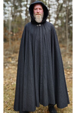 Cloakmakers.com 5987-Washable Black & While Woven Wool Blend Cloak w/ Black Velvet Hood Lining & Silver Tone Clasp