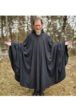 Cloakmakers.com 5987-Washable Black & While Woven Wool Blend Cloak w/ Black Velvet Hood Lining & Silver Tone Clasp