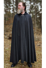 Cloakmakers.com 5987-Washable Black & While Woven Wool Blend Cloak w/ Black Velvet Hood Lining & Silver Tone Clasp
