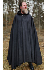 Cloakmakers.com 5987-Washable Black & While Woven Wool Blend Cloak w/ Black Velvet Hood Lining & Silver Tone Clasp
