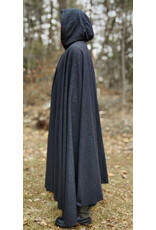 Cloakmakers.com 5987-Washable Black & While Woven Wool Blend Cloak w/ Black Velvet Hood Lining & Silver Tone Clasp