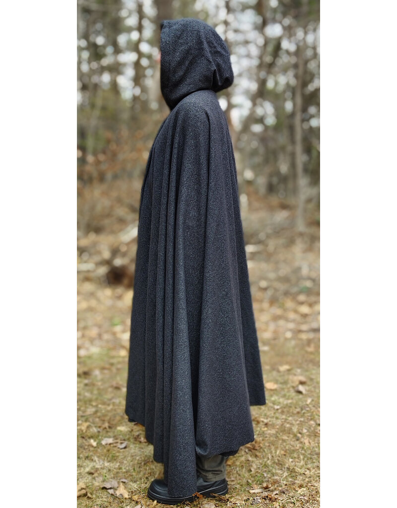 Cloakmakers.com 5987-Washable Black & While Woven Wool Blend Cloak w/ Black Velvet Hood Lining & Silver Tone Clasp