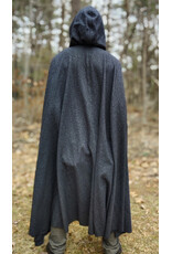 Cloakmakers.com 5987-Washable Black & While Woven Wool Blend Cloak w/ Black Velvet Hood Lining & Silver Tone Clasp