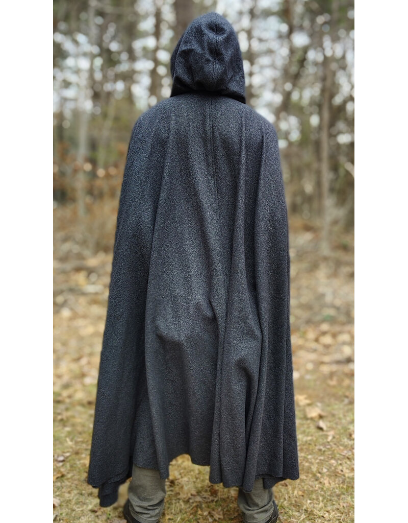 Cloakmakers.com 5987-Washable Black & While Woven Wool Blend Cloak w/ Black Velvet Hood Lining & Silver Tone Clasp