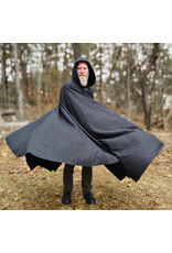 Cloakmakers.com 5987-Washable Black & While Woven Wool Blend Cloak w/ Black Velvet Hood Lining & Silver Tone Clasp