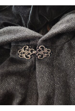 Cloakmakers.com 5987-Washable Black & While Woven Wool Blend Cloak w/ Black Velvet Hood Lining & Silver Tone Clasp