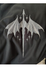 Cloakmakers.com 5988-Washable Almost Black Fleece Cloak w/ Silver Dragon Embroidery & Silver Tone Clasp