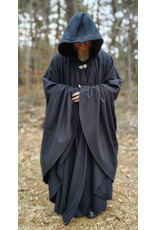 Cloakmakers.com 5988-Washable Almost Black Fleece Cloak w/ Silver Dragon Embroidery & Silver Tone Clasp