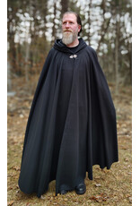 Cloakmakers.com 5988-Washable Almost Black Fleece Cloak w/ Silver Dragon Embroidery & Silver Tone Clasp