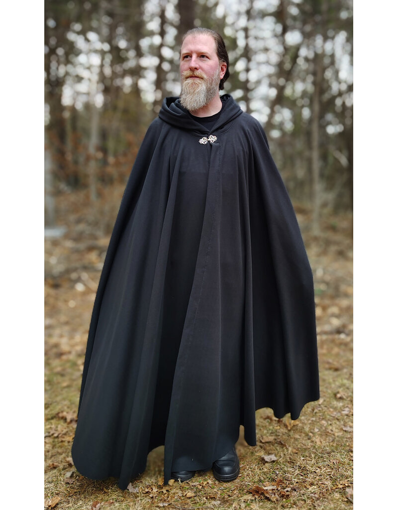 Cloakmakers.com 5988-Washable Almost Black Fleece Cloak w/ Silver Dragon Embroidery & Silver Tone Clasp