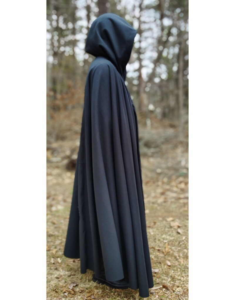 Cloakmakers.com 5988-Washable Almost Black Fleece Cloak w/ Silver Dragon Embroidery & Silver Tone Clasp