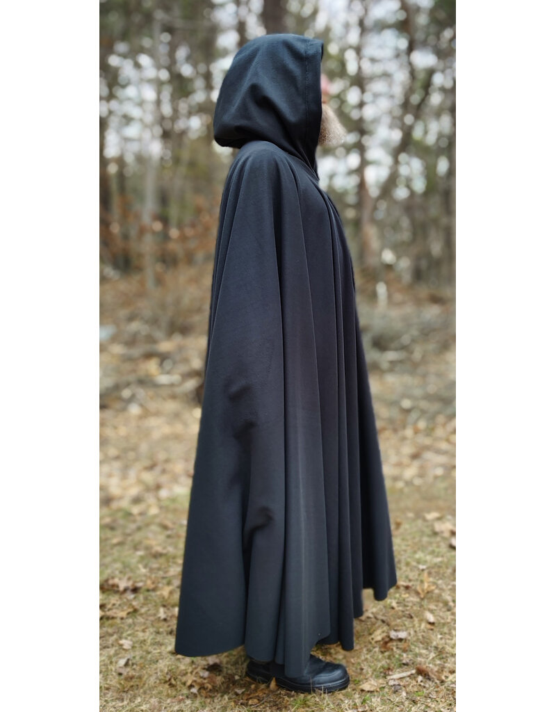 Cloakmakers.com 5988-Washable Almost Black Fleece Cloak w/ Silver Dragon Embroidery & Silver Tone Clasp
