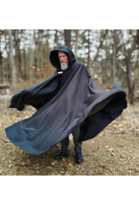 Cloakmakers.com 5988-Washable Almost Black Fleece Cloak w/ Silver Dragon Embroidery & Silver Tone Clasp