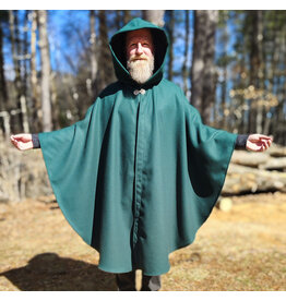 Cloakmakers.com 5989-Forest Green Woven Wool Blend Cloak w/ Black Velvet Hood Lining & Celtic Rosette Clasp