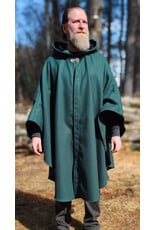 Cloakmakers.com 5989-Forest Green Woven Wool Blend Cloak w/ Black Velvet Hood Lining & Celtic Rosette Clasp