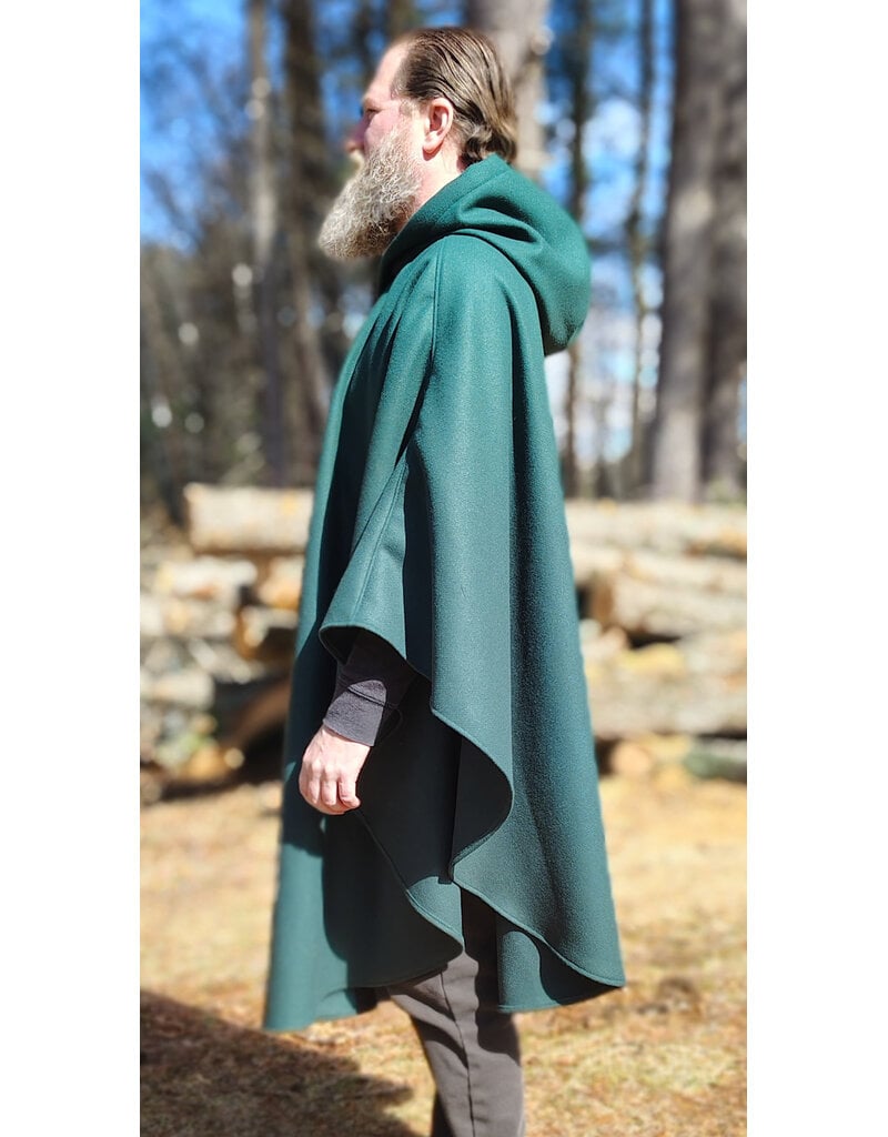 Cloakmakers.com 5989-Forest Green Woven Wool Blend Cloak w/ Black Velvet Hood Lining & Celtic Rosette Clasp