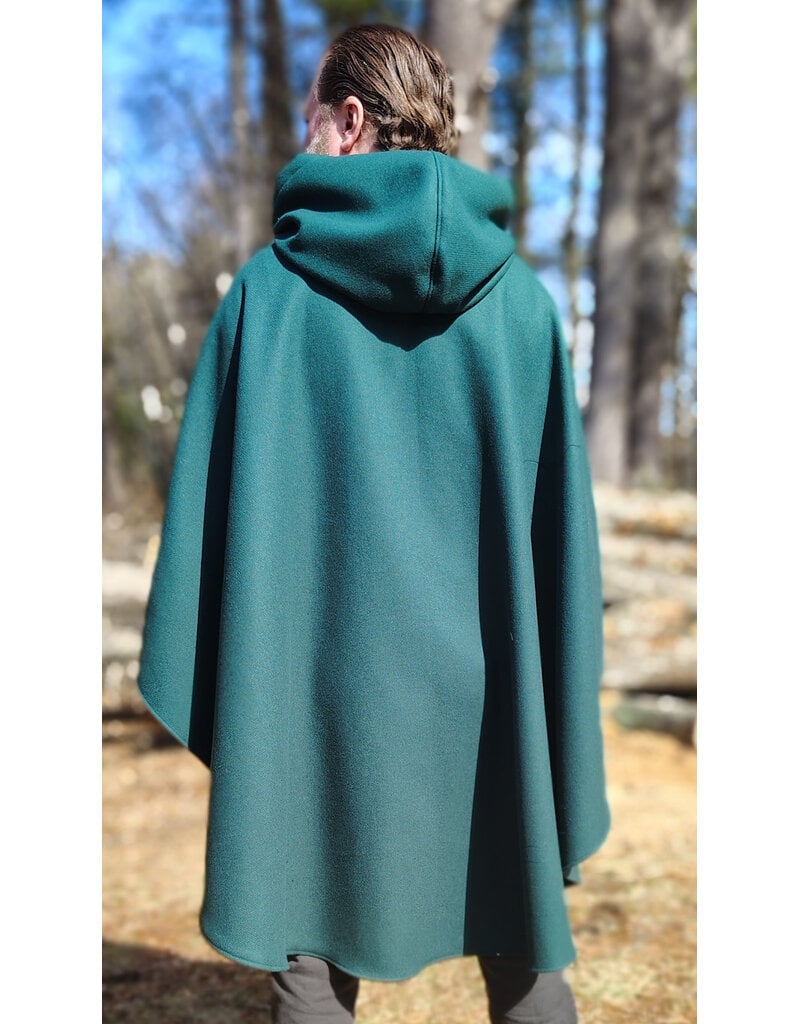 Cloakmakers.com 5989-Forest Green Woven Wool Blend Cloak w/ Black Velvet Hood Lining & Celtic Rosette Clasp