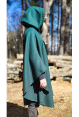 Cloakmakers.com 5989-Forest Green Woven Wool Blend Cloak w/ Black Velvet Hood Lining & Celtic Rosette Clasp