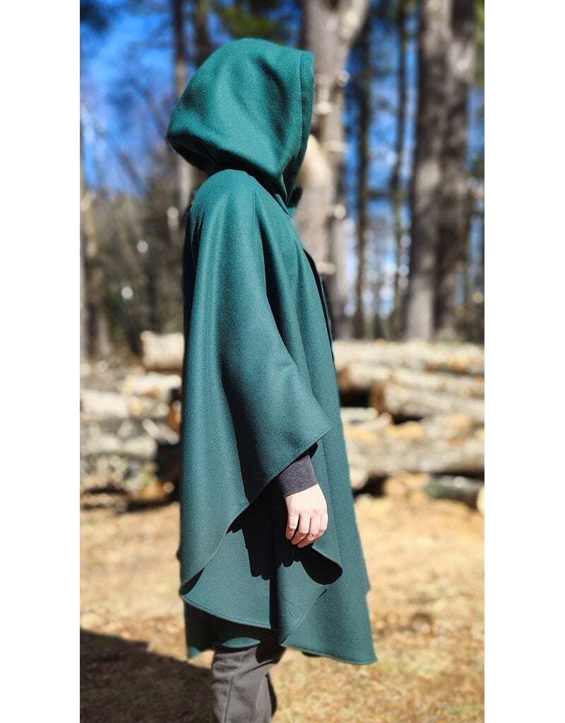 Cloakmakers.com 5989-Forest Green Woven Wool Blend Cloak w/ Black Velvet Hood Lining & Celtic Rosette Clasp