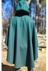 Cloakmakers.com 5989-Forest Green Woven Wool Blend Cloak w/ Black Velvet Hood Lining & Celtic Rosette Clasp
