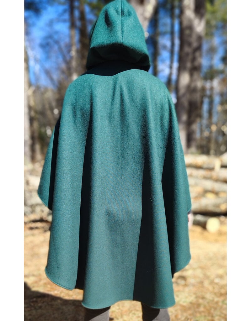 Cloakmakers.com 5989-Forest Green Woven Wool Blend Cloak w/ Black Velvet Hood Lining & Celtic Rosette Clasp