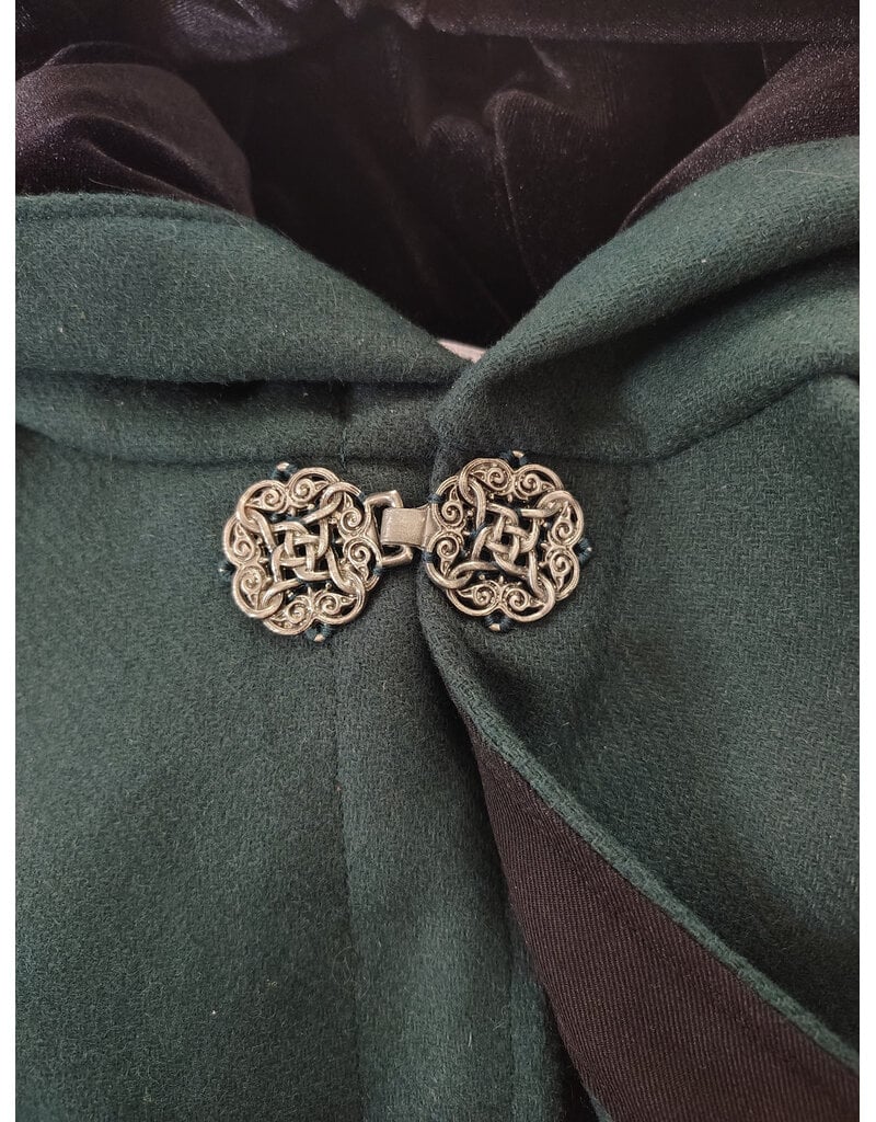 Cloakmakers.com 5989-Forest Green Woven Wool Blend Cloak w/ Black Velvet Hood Lining & Celtic Rosette Clasp