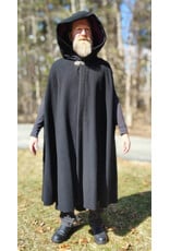 Cloakmakers.com 5990-Washable Black Wool Cloak w/ Boysenberry Velveteen Hood Lining & Armslits & Gothic Rose Clasp